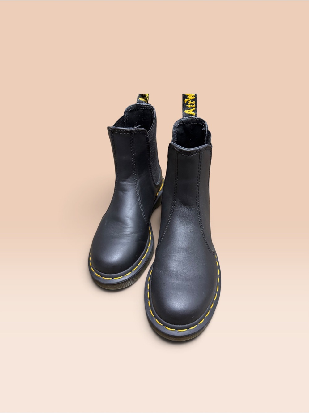 Doc.Martans Black Leather Chelsea Boots with Yellow Stitching - women - Picture 2 of 5